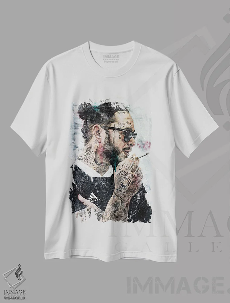 تیشرت سفید طرح دار پست مالون، هنر فاخر معاصر اثر کدی سن | فروشگاه ایماژ