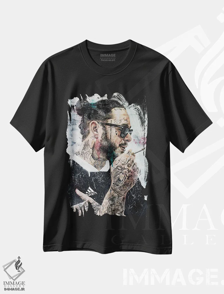 تیشرت مشکی طرح دار پست مالون، هنر فاخر معاصر اثر کدی سن | immage.ir