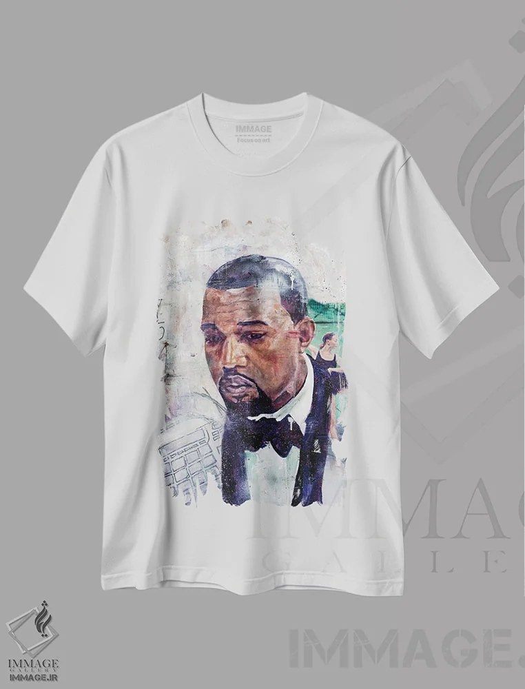 تیشرت سفید طرح دار کانیه، آهنگ "ران اوی"، هنر آمریکایی آفریقایی تبار اثر کدی سن | immage.ir