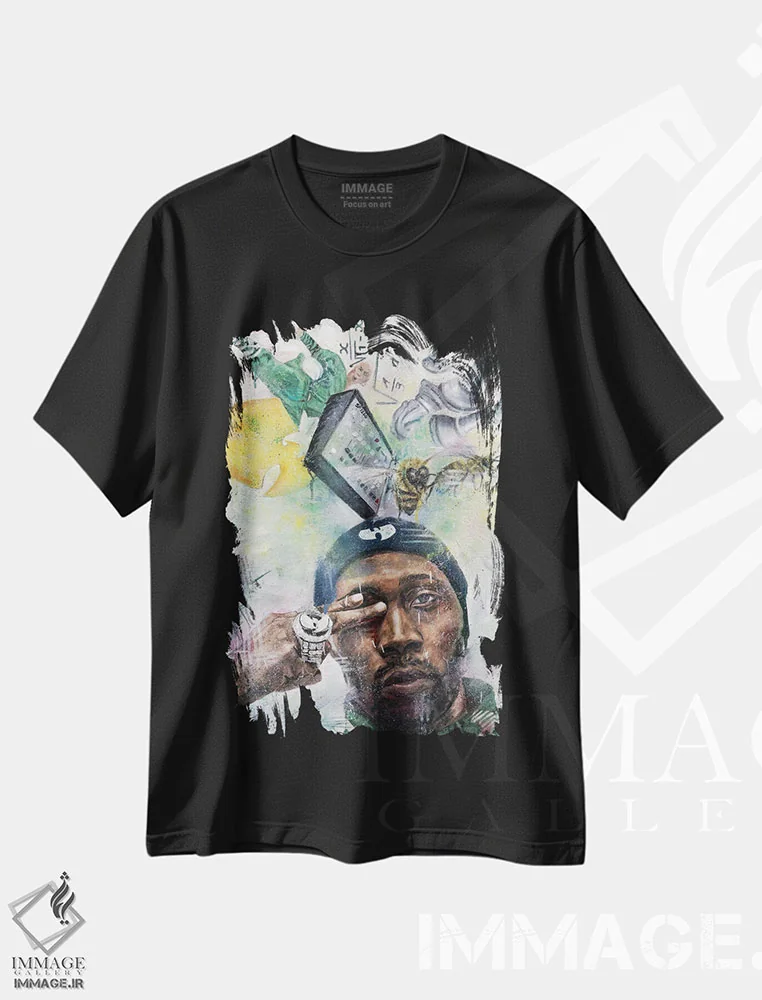 تیشرت مشکی طرح دار آر.زی.ای، هنر آمریکایی آفریقایی تبار اثر کدی سن | immage.ir