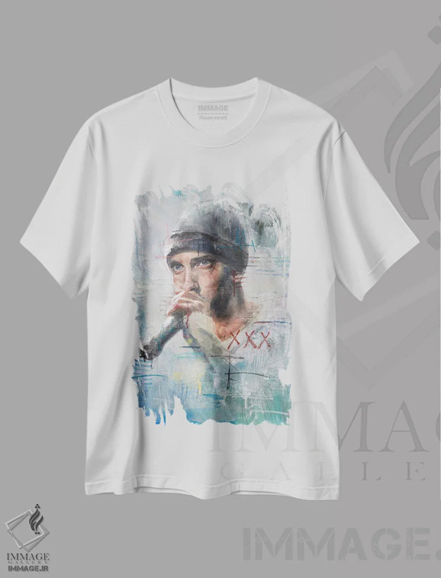 تیشرت سفید طرح دار ۸ مایل، دکور معاصر اثر کدی سن | فروشگاه ایماژ