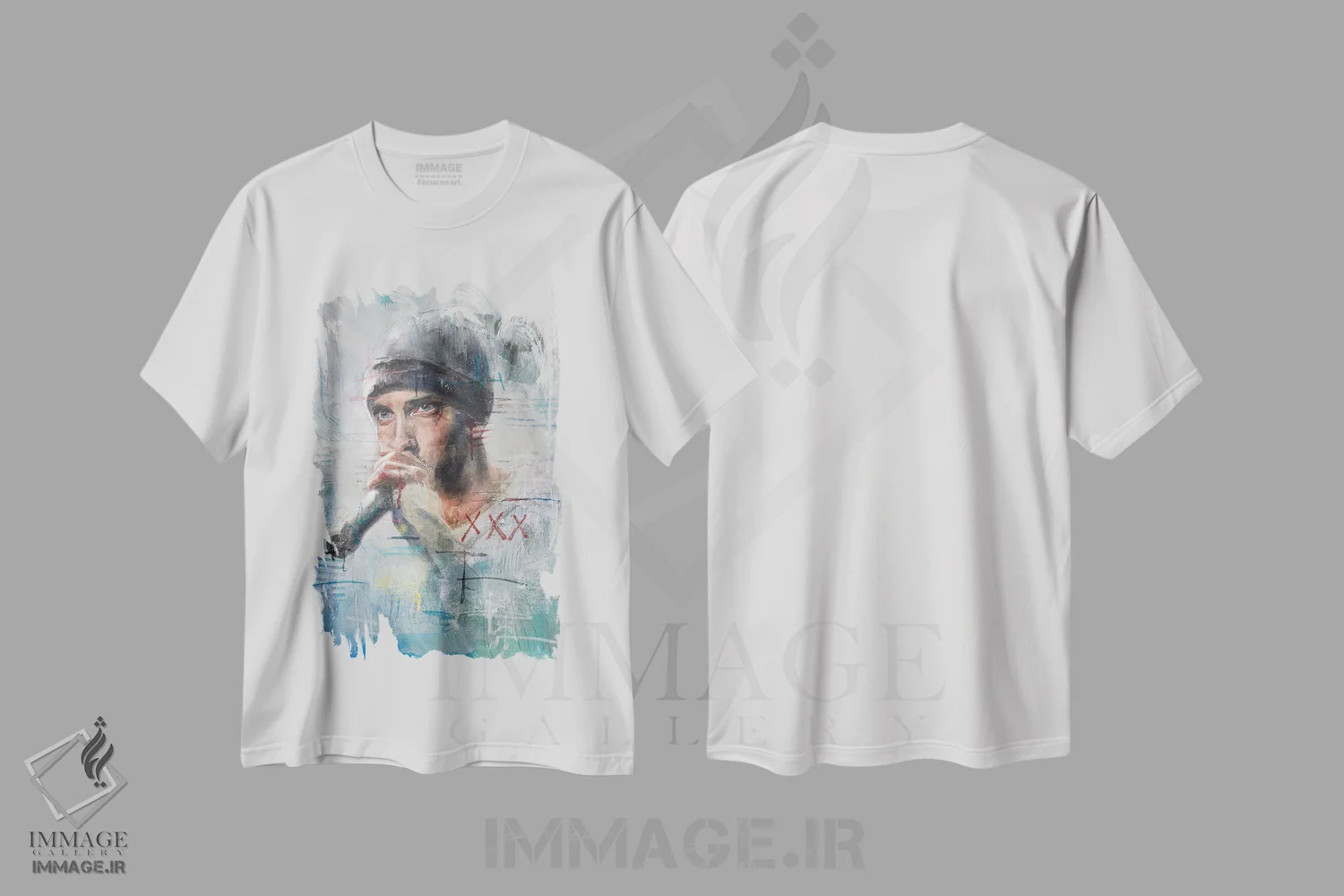 تیشرت سفید طرح دار ۸ مایل، دکور معاصر اثر کدی سن | فروشگاه ایماژ