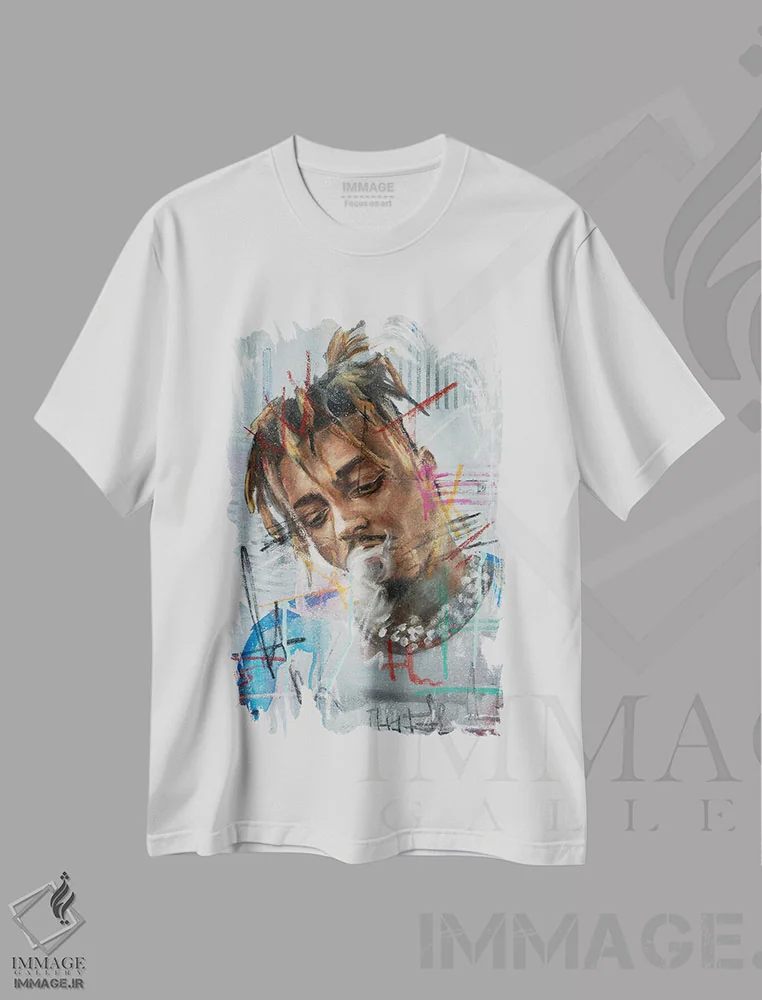 تیشرت سفید طرح دار جوس وُرلْد، هنر آمریکایی آفریقایی تبار اثر کدی سن | فروشگاه ایماژ