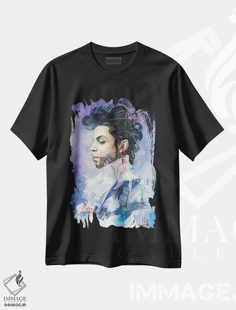 تیشرت مشکی طرح دار پرینس، هنر آمریکایی آفریقایی تبار اثر کدی سن | فروشگاه ایماژ