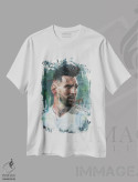 تیشرت سفید طرح دار لیونل مسی، هنر فاخر معاصر اثر کدی سن | فروشگاه ایماژ