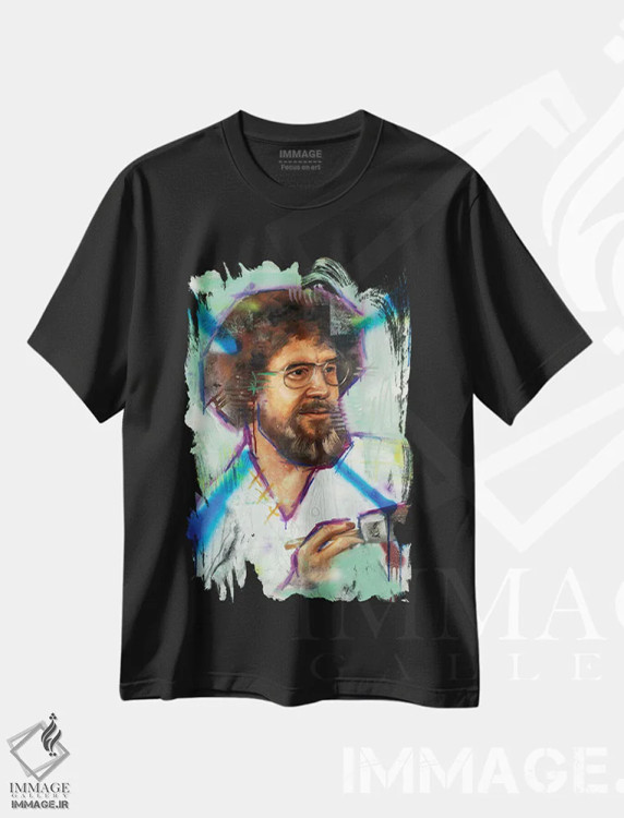 تیشرت مشکی طرح دار باب راس، هنر فاخر معاصر اثر کدی سن | immage.ir