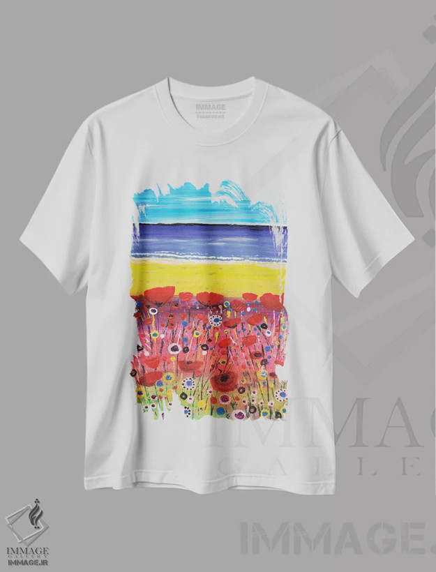 تیشرت سفید طرح دار شقایق های یادبود، آبستره اثر کارولین دانکن آرت | فروشگاه ایماژ