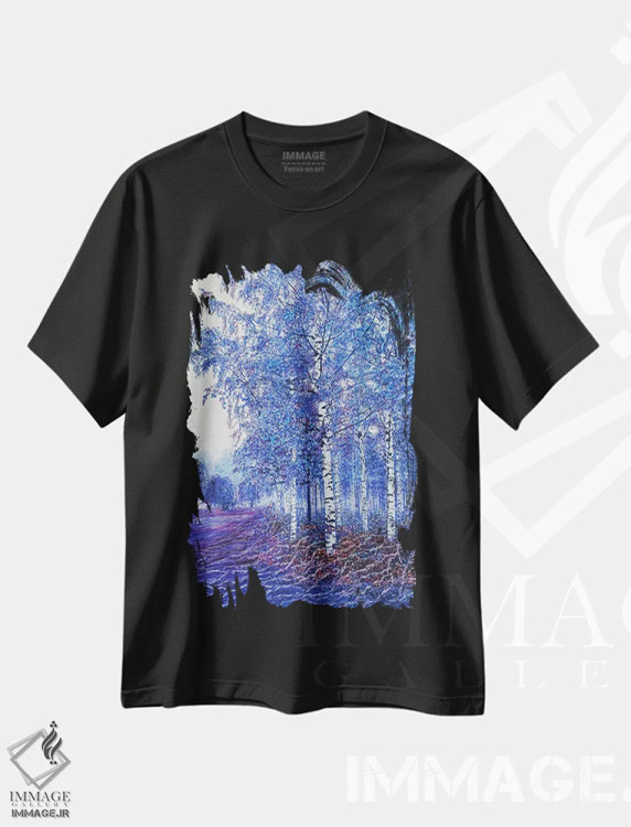 تیشرت مشکی طرح دار آبی، مدیوم اثر شارلوت ادر | فروشگاه ایماژ