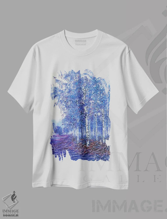 تیشرت سفید طرح دار آبی، مدیوم اثر شارلوت ادر | immage.ir