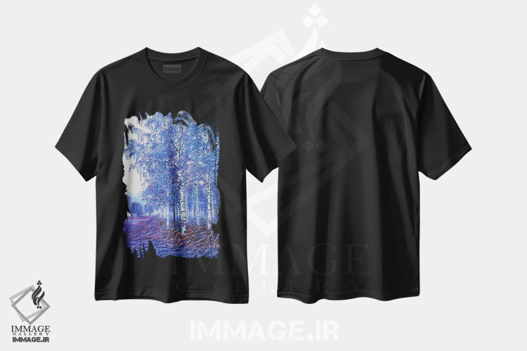 تیشرت مشکی طرح دار آبی، مدیوم اثر شارلوت ادر | فروشگاه ایماژ