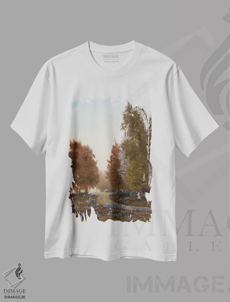 تیشرت سفید طرح دار منظره با رنگ قرمز، مدیوم اثر شارلوت ادر | immage.ir