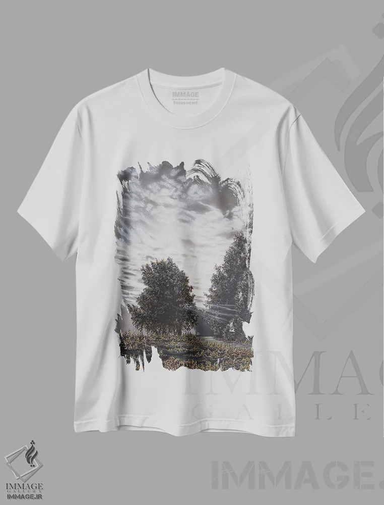 تیشرت سفید طرح دار نور و سایه ها، مدیوم اثر شارلوت ادر | فروشگاه ایماژ