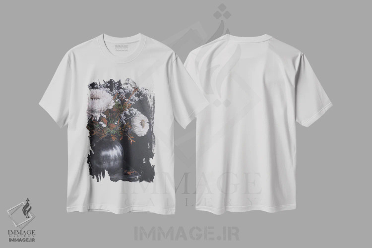 تیشرت سفید طرح دار طبیعت بی جان، مدیوم اثر شارلوت ادر | immage.ir