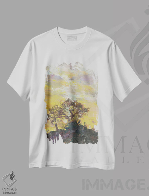 تیشرت سفید طرح دار یک راه به بالا، هنر فاخر معاصر اثر کترین ام الیوت | فروشگاه ایماژ