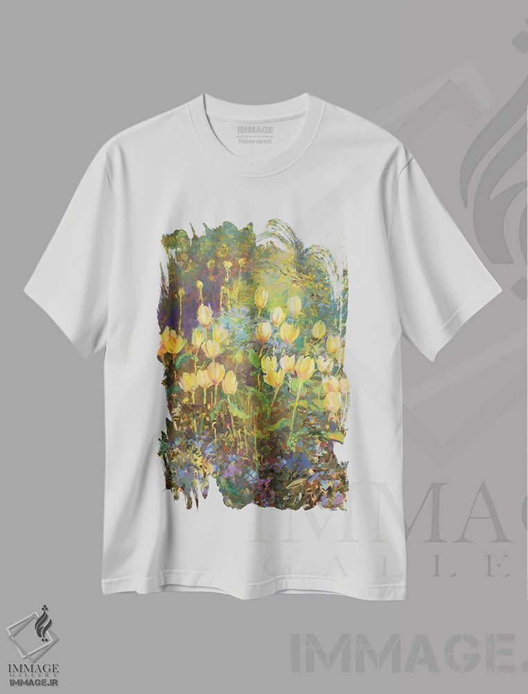تیشرت سفید طرح دار لاله ها، هنر فاخر معاصر اثر کترین ام الیوت | immage.ir