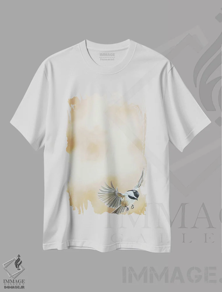 تیشرت سفید طرح دار پرواز در اوج دوم، دکور معاصر اثر کامی یِل انگل | immage.ir