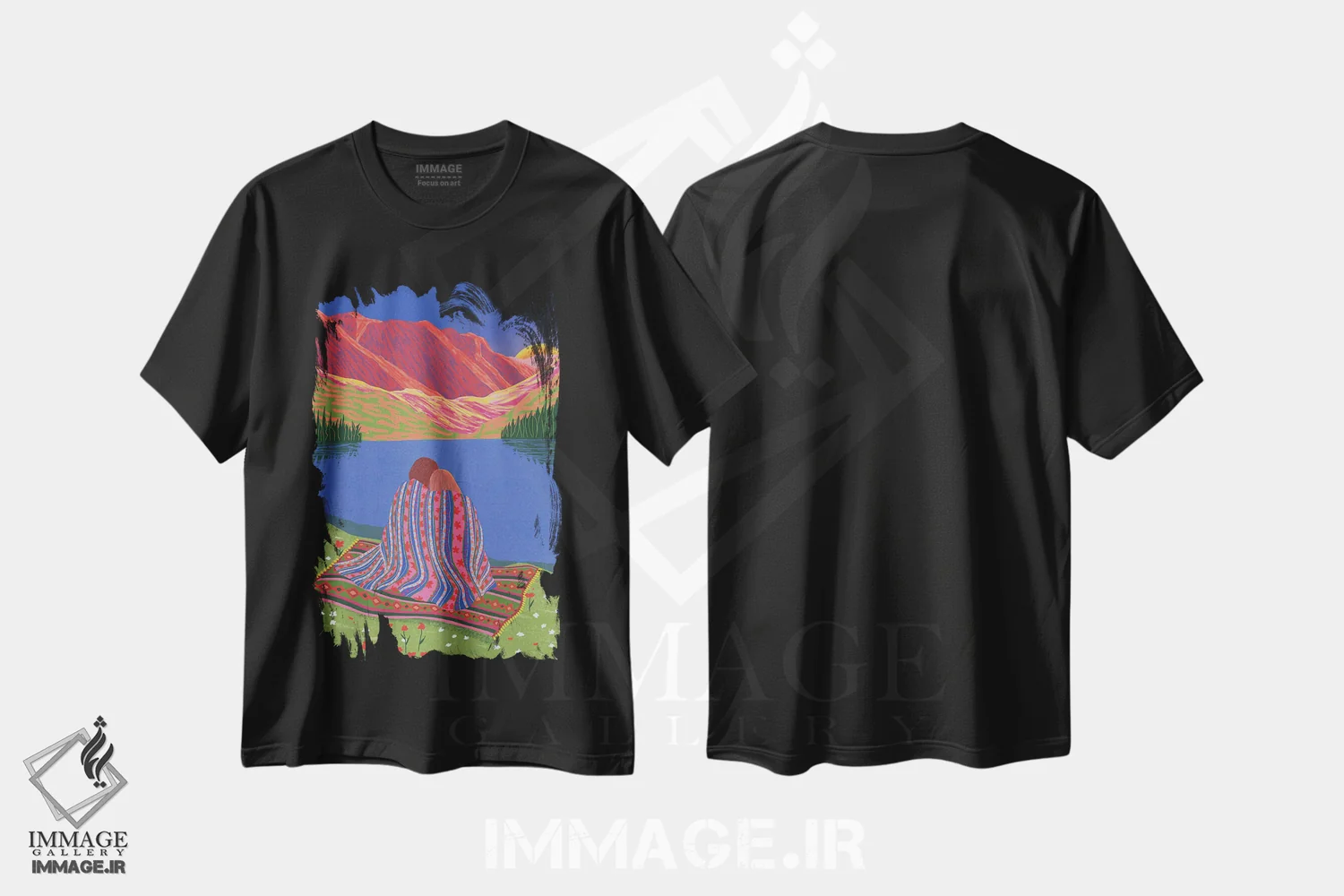 تیشرت مشکی طرح دار پیش از طلوع خورشید، هنر دیجیتال اثر جیدا الاسار | فروشگاه ایماژ