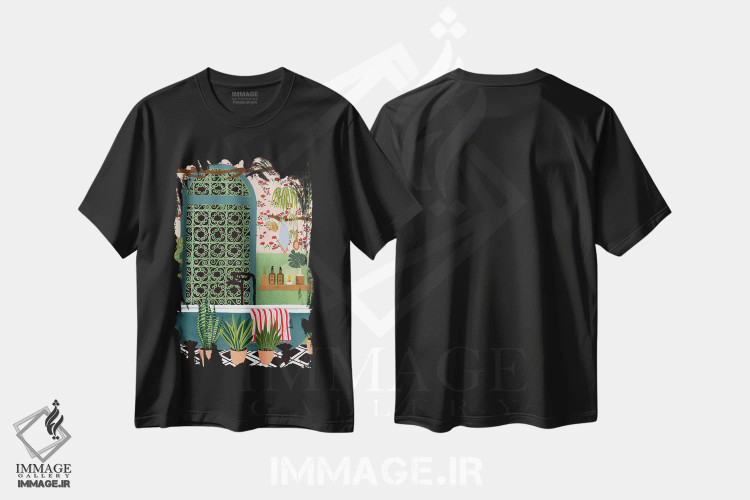 تیشرت مشکی طرح دار حمام شبانه، هنر دیجیتال اثر جیدا الاسار | فروشگاه ایماژ