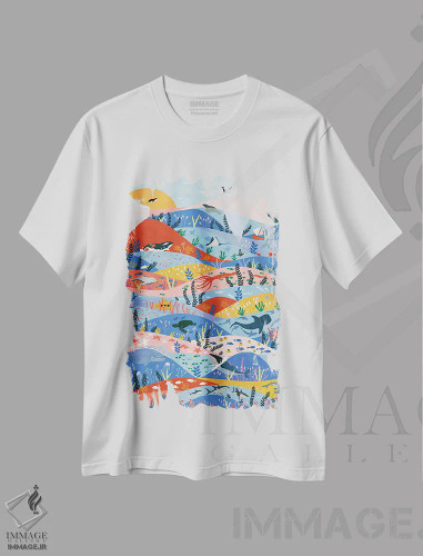 تیشرت سفید طرح دار اقیانوس ها، هنر دیجیتال اثر جیدا الاسار | فروشگاه ایماژ