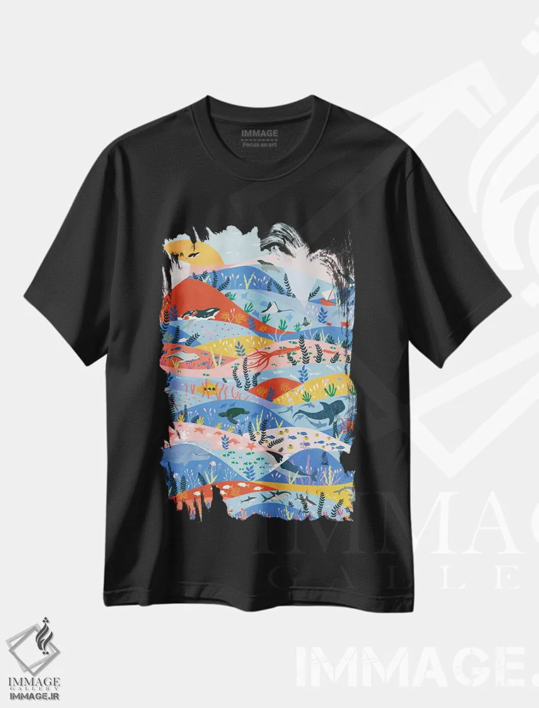 تیشرت مشکی طرح دار اقیانوس ها، هنر دیجیتال اثر جیدا الاسار | immage.ir