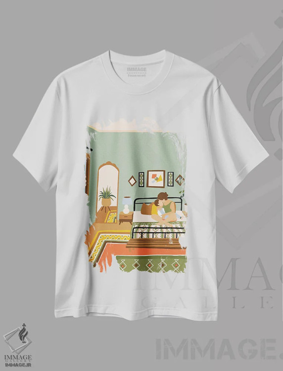 تیشرت سفید طرح دار خانهٔ تابستانی، هنر دیجیتال اثر جیدا الاسار | فروشگاه ایماژ