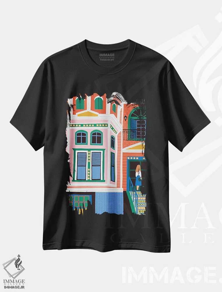 تیشرت مشکی طرح دار خانهٔ ویکتوریایی، هنر دیجیتال اثر جیدا الاسار | immage.ir