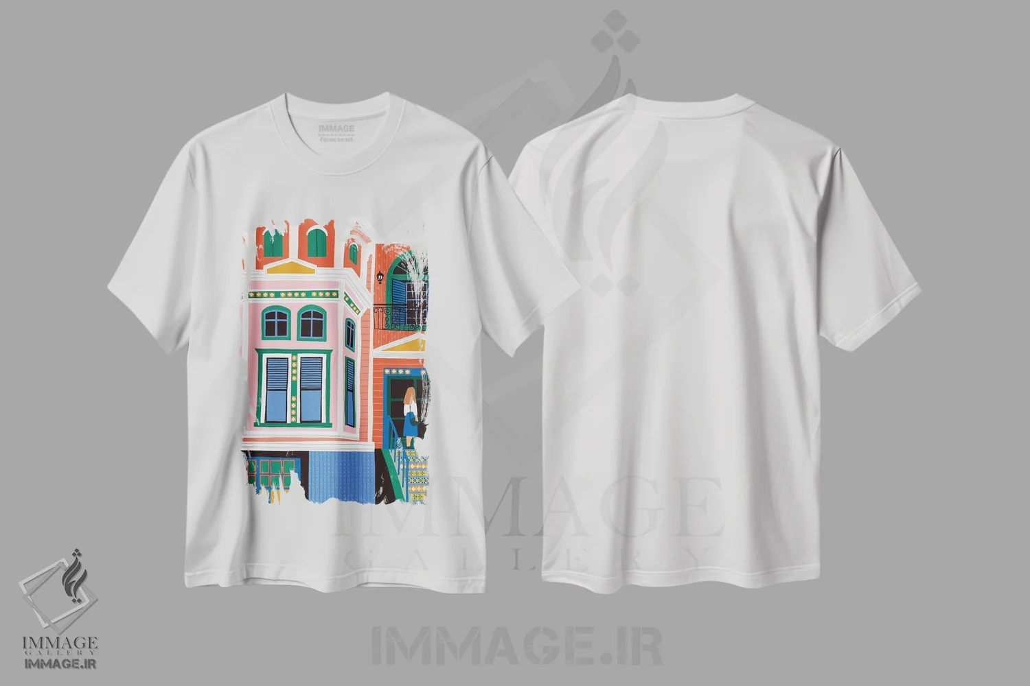 تیشرت سفید طرح دار خانهٔ ویکتوریایی، هنر دیجیتال اثر جیدا الاسار | فروشگاه ایماژ