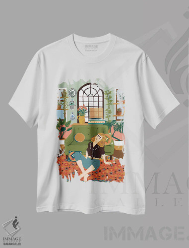 تیشرت سفید طرح دار آلبوم در حالت تکرار، هنر دیجیتال اثر جیدا الاسار | فروشگاه ایماژ
