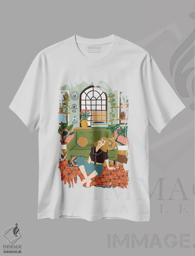 تیشرت سفید طرح دار آلبوم در حالت تکرار، هنر دیجیتال اثر جیدا الاسار | فروشگاه ایماژ