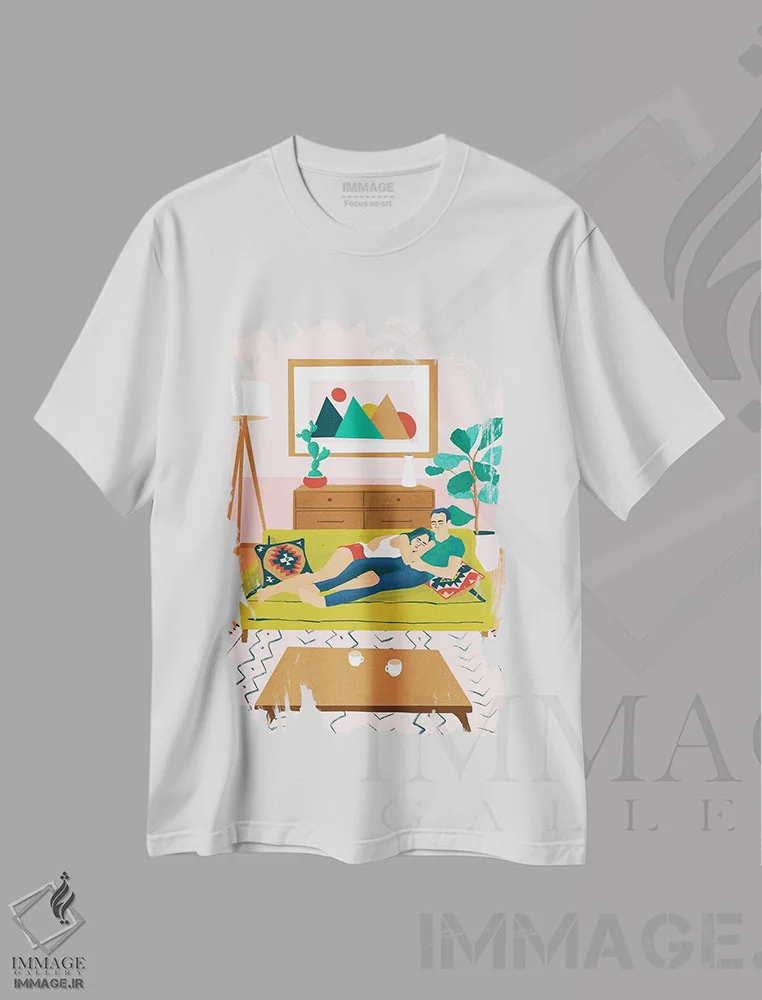 تیشرت سفید طرح دار تلویزیون بین های تنبل، هنر دیجیتال اثر جیدا الاسار | immage.ir