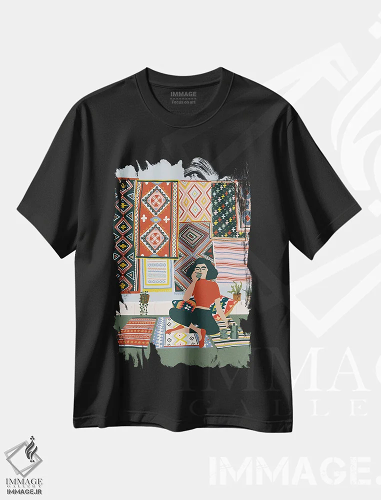 تیشرت مشکی طرح دار استراحت قهوه، هنر دیجیتال اثر جیدا الاسار | فروشگاه ایماژ
