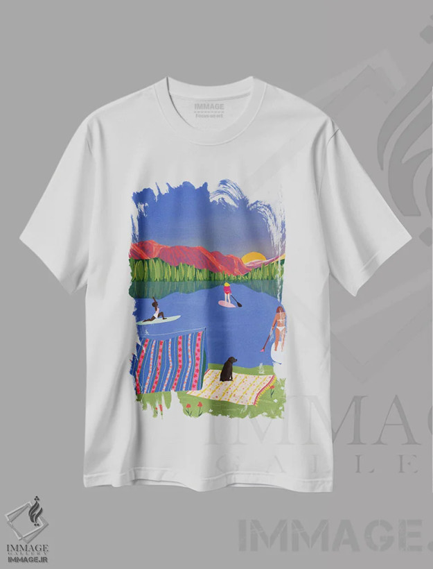 تیشرت سفید طرح دار پدال زنی کن، تزئینی اثر جیدا الاسار | فروشگاه ایماژ