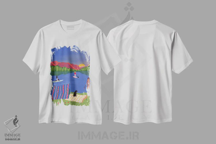 تیشرت سفید طرح دار پدال زنی کن، تزئینی اثر جیدا الاسار | فروشگاه ایماژ