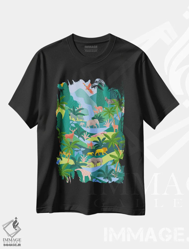 تیشرت مشکی طرح دار جنگل بارانی، تزئینی اثر جیدا الاسار | فروشگاه ایماژ