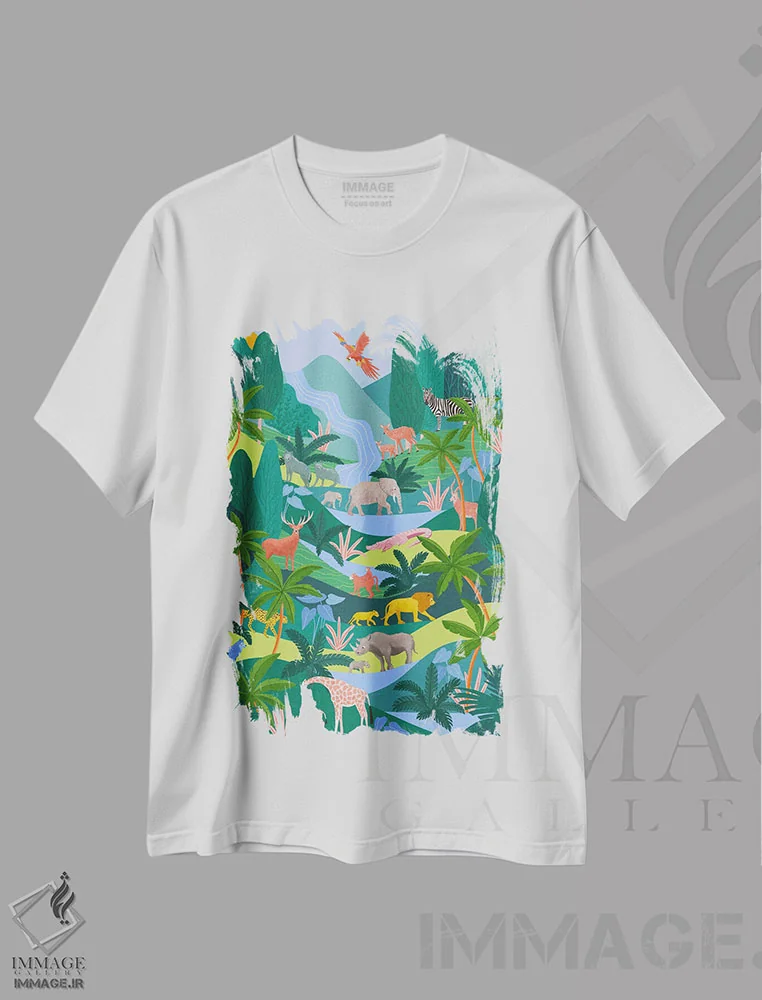 تیشرت سفید طرح دار جنگل بارانی، تزئینی اثر جیدا الاسار | immage.ir