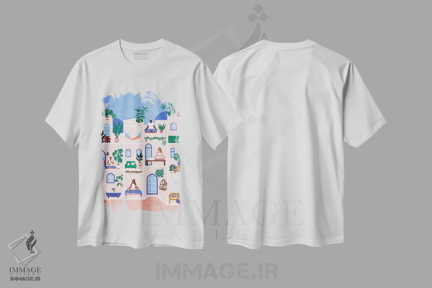 تیشرت سفید طرح دار خانه عروسکی یوگا، تزئینی اثر جیدا الاسار | فروشگاه ایماژ
