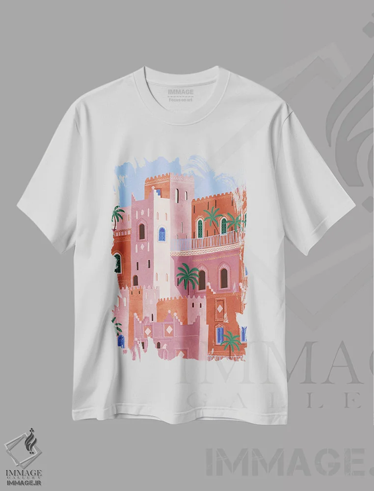 تیشرت سفید طرح دار غروب در مراکش، دکور آفریقایی اثر جیدا الاسار | immage.ir