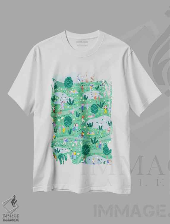 تیشرت سفید طرح دار جشنوارهٔ بهاری، تزئینی اثر جیدا الاسار | فروشگاه ایماژ