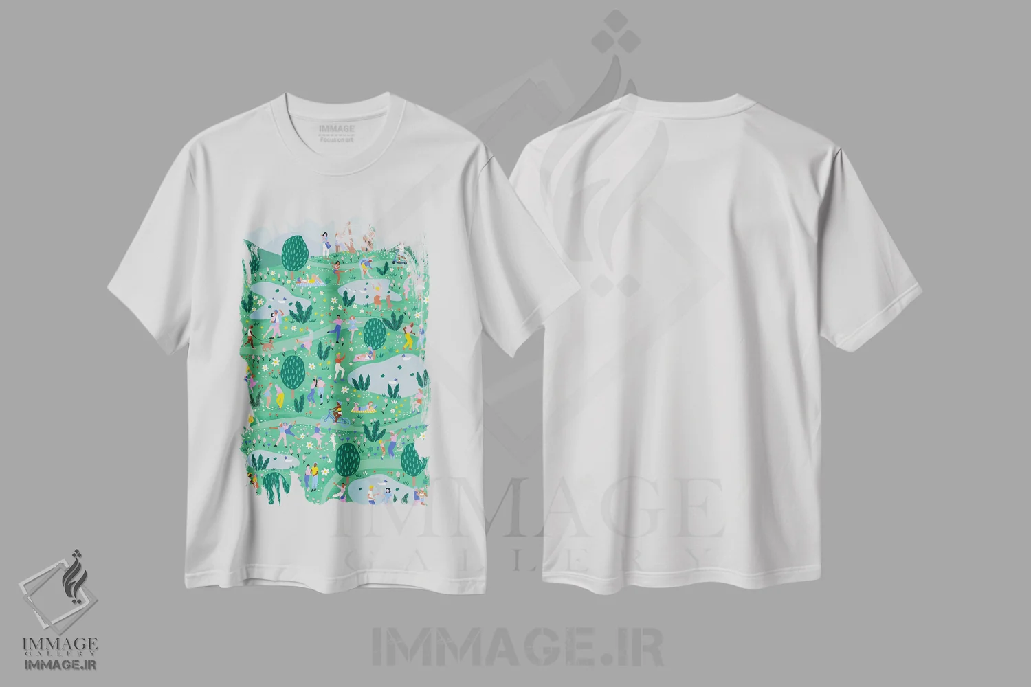 تیشرت سفید طرح دار جشنوارهٔ بهاری، تزئینی اثر جیدا الاسار | فروشگاه ایماژ