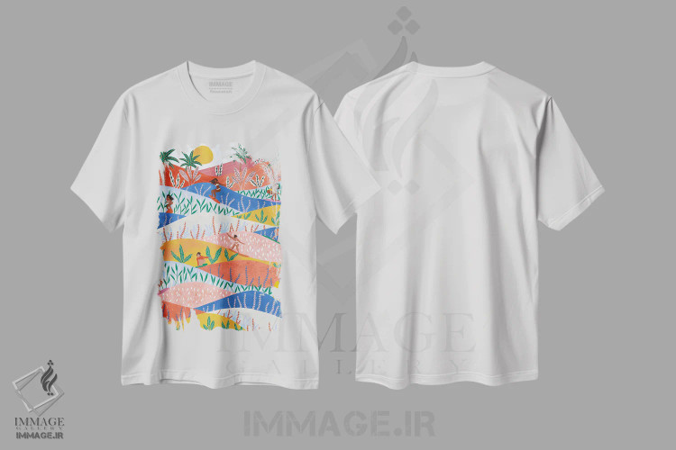 تیشرت سفید طرح دار موج سواران، تزئینی اثر جیدا الاسار | فروشگاه ایماژ