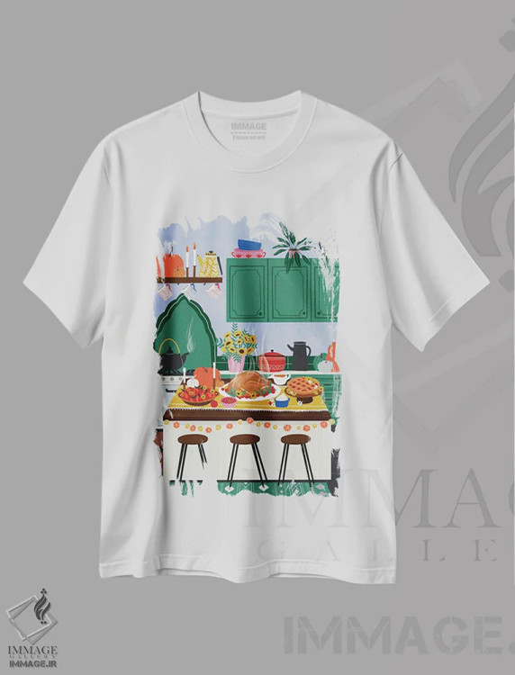 تیشرت سفید طرح دار شام روز شکرگزاری، دکور بوهمی اثر جیدا الاسار | immage.ir