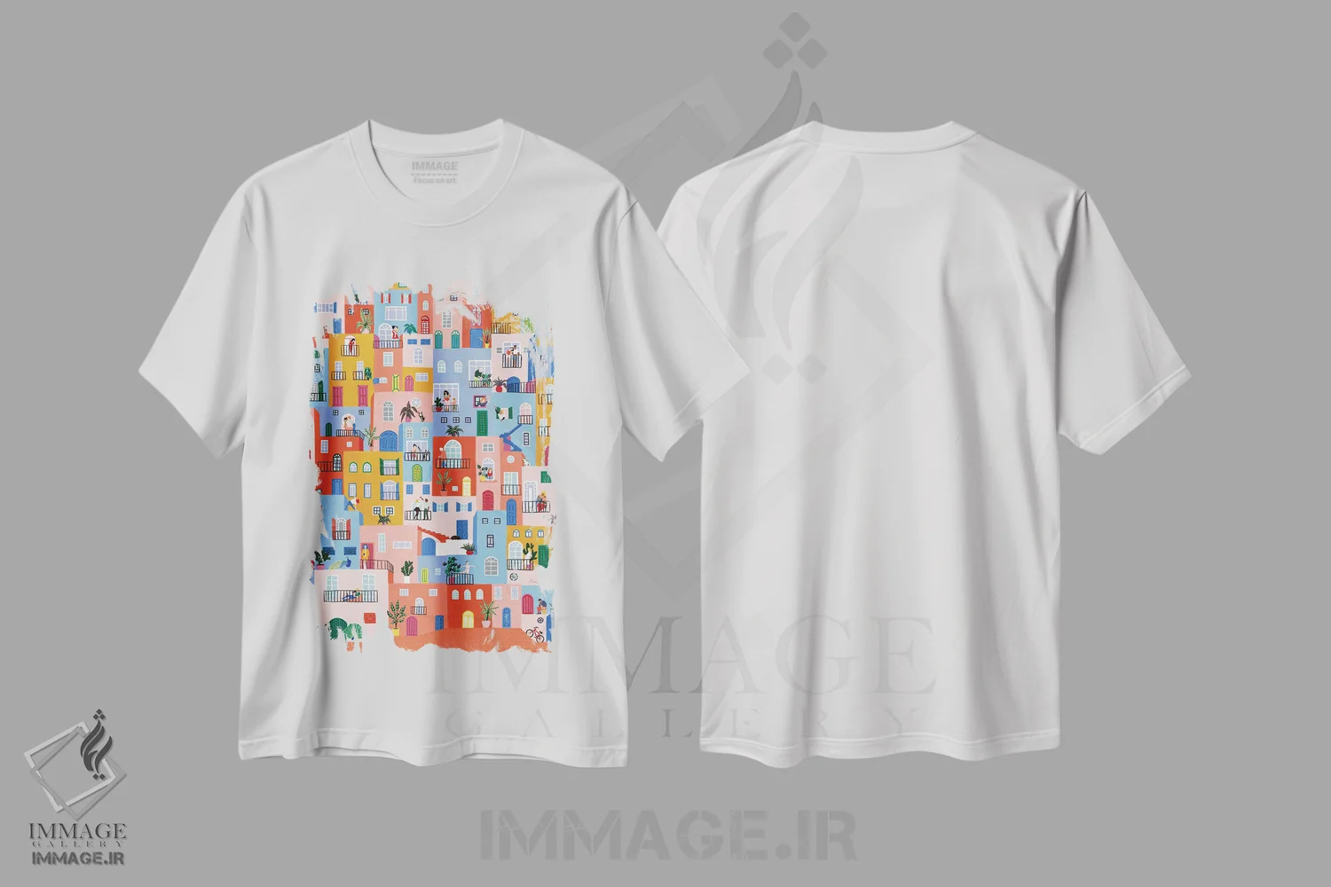 تیشرت سفید طرح دار در خانه با هم، هنر دیجیتال اثر جیدا الاسار | فروشگاه ایماژ