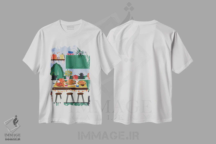 تیشرت سفید طرح دار شام روز شکرگزاری، دکور بوهمی اثر جیدا الاسار | immage.ir