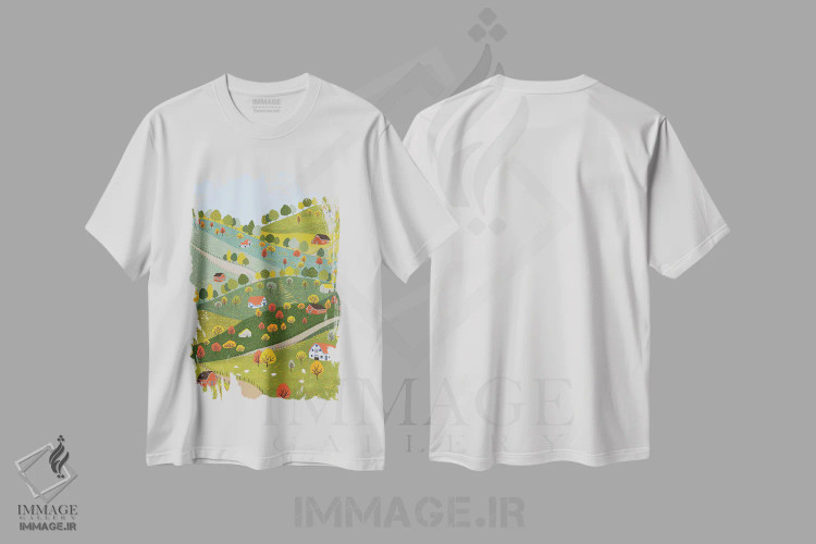 تیشرت سفید طرح دار روستاهای پاییزی، دکور بوهمی اثر جیدا الاسار | immage.ir