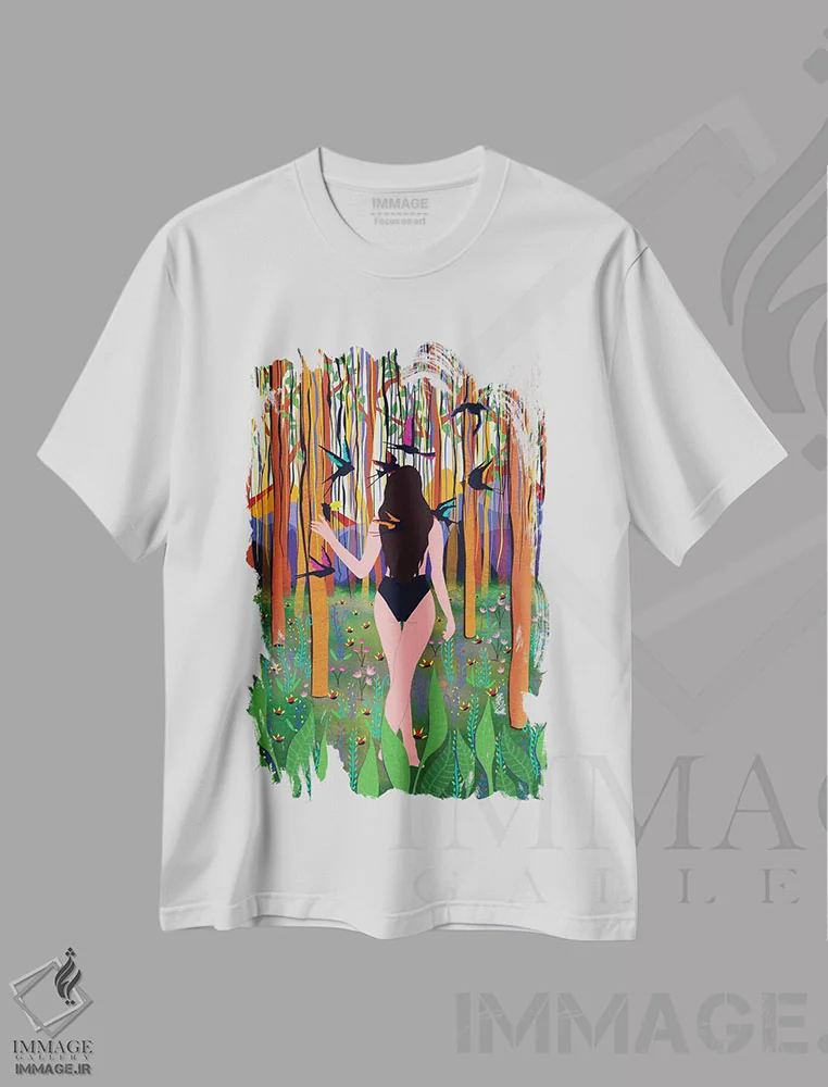 تیشرت سفید طرح دار به سوی جنگل، هنر دیجیتال اثر جیدا الاسار | immage.ir