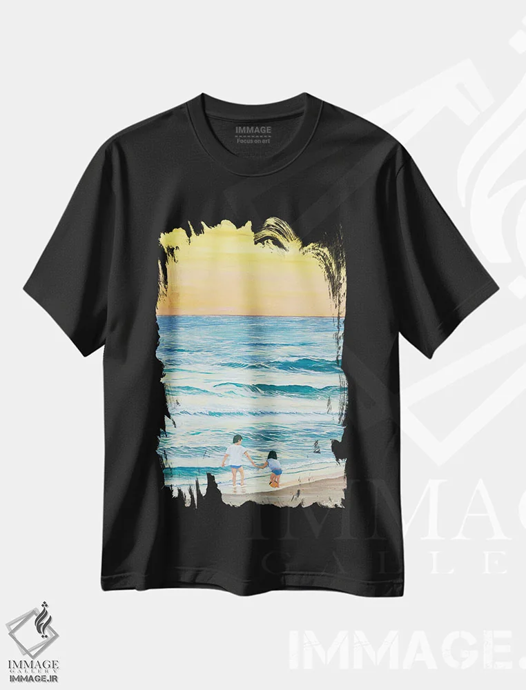 تیشرت مشکی طرح دار یافته ساحل لاودرمیلک، هنر فاخر معاصر اثر کرتیس فانک | immage.ir