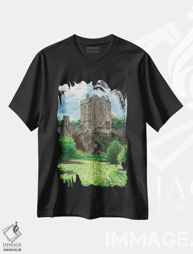 تیشرت مشکی طرح دار قلعه بلارنی، هنر فاخر معاصر اثر کرتیس فانک | فروشگاه ایماژ