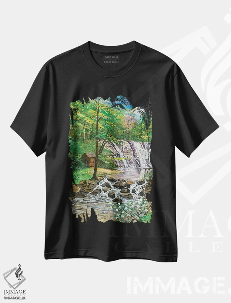 تیشرت مشکی طرح دار آبشار موراویا، هنر فاخر معاصر اثر کرتیس فانک | فروشگاه ایماژ