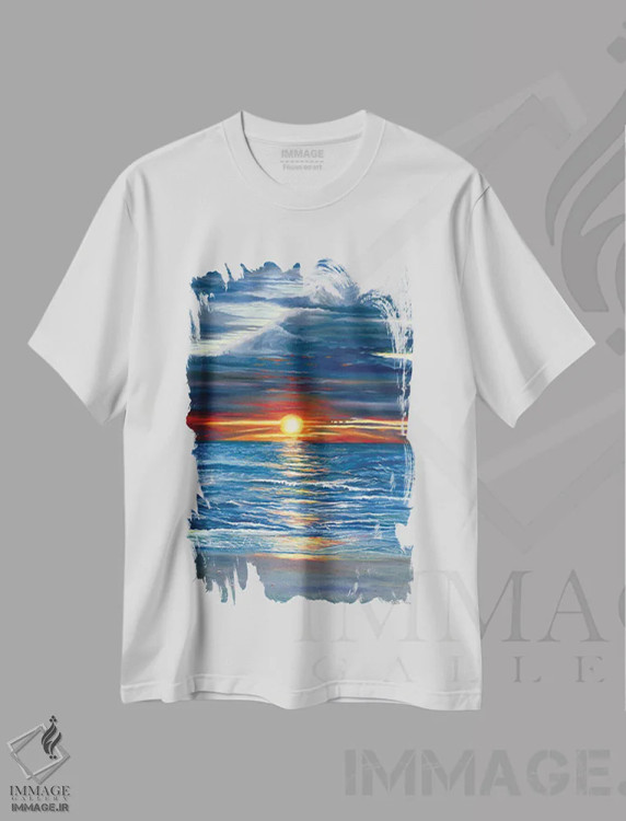 تیشرت سفید طرح دار غروب ناپل، هنر فاخر معاصر اثر کرتیس فانک | فروشگاه ایماژ