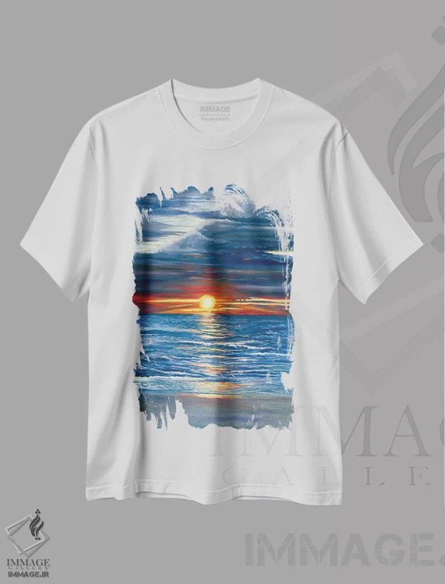 تیشرت سفید طرح دار غروب ناپل، هنر فاخر معاصر اثر کرتیس فانک | فروشگاه ایماژ